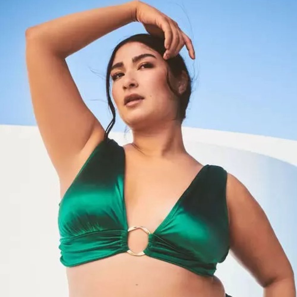 NWT Gabi Fresh Swim x ELOQUII V-Neck Bikini Top, size 24 in Rainforest Green